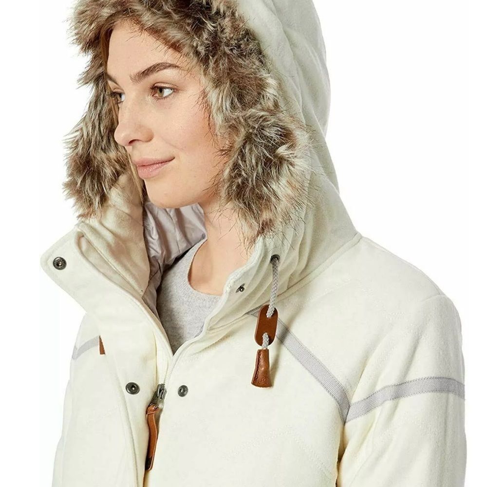 Prana Wool Quilted Coat with removable fur hood size S